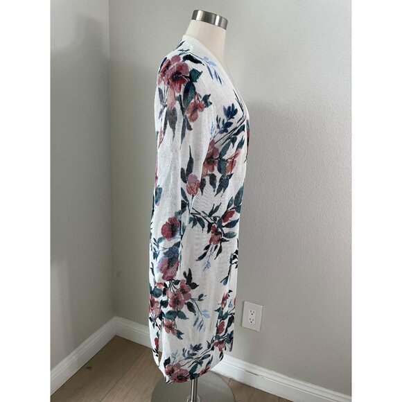 J  Jill Womens Large Floral Open Cardigan Sweater Duster Linen Blend Mid Length - Picture 2 of 9